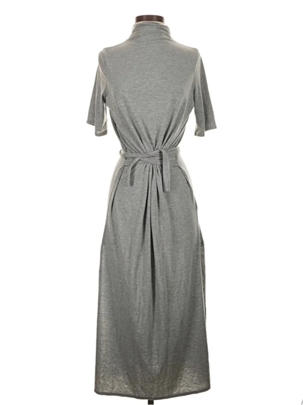 Nasty Gal Heather Gray Midi Mock Turtleneck Tie-Waist Dress with Side slit